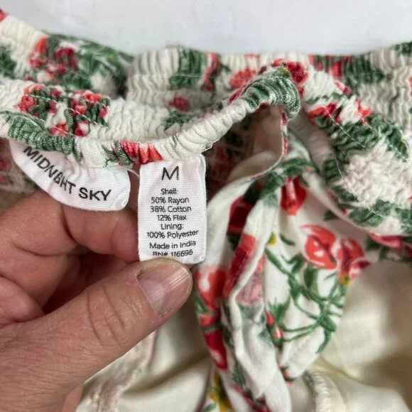 Midnight Sky Cherry Print Ruffle Strap Cropped Top Corset Size Medium Rockabilly - Picture 8 of 12